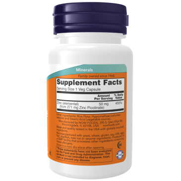 Now Foods Zinc Picolinate 50mg 60vcaps | MuscleBody.gr